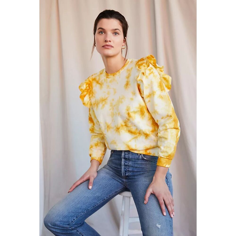 Clare V. Ruffle Sweatshirt - Marigold Cloud Tie-Dye size M